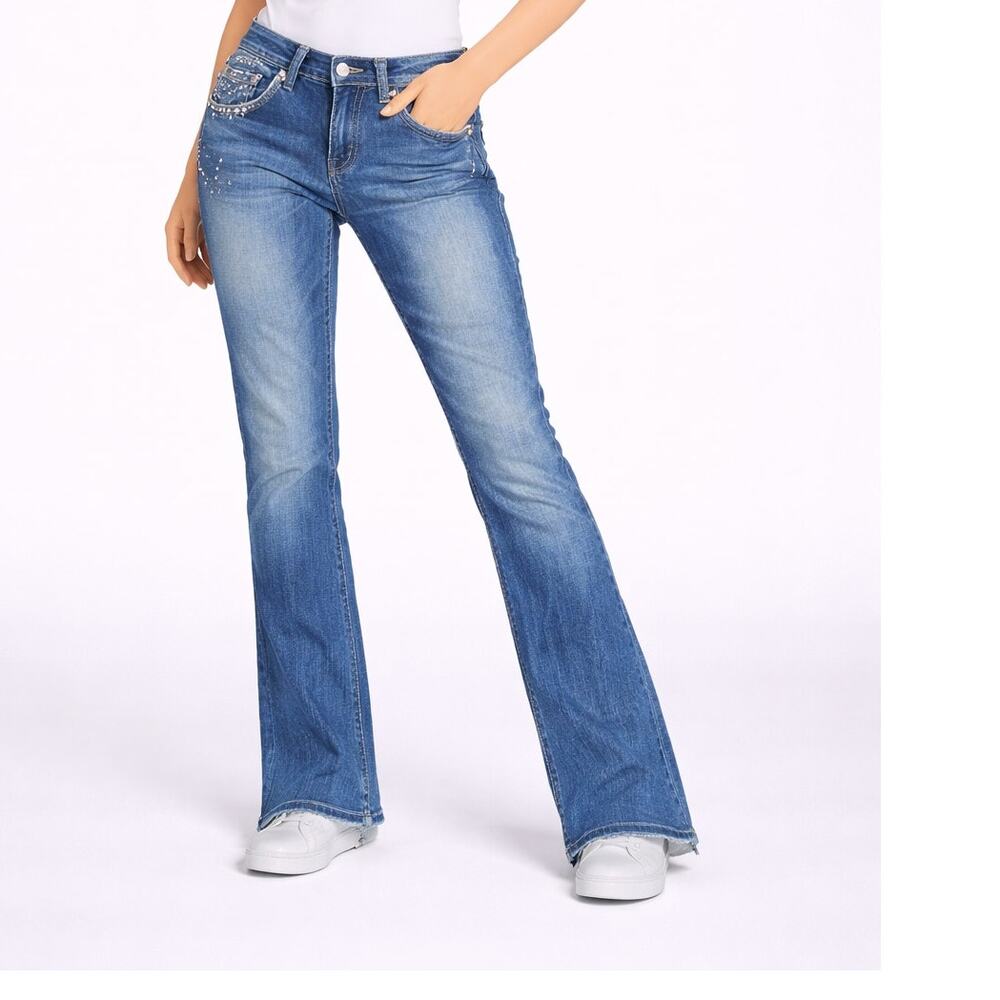 Miss Me Signature Bootcut Jeans Womens 29x31 Bling Flap Y2K Medium Wash